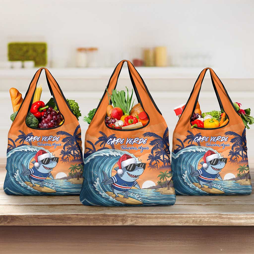 Christmas Cape Verde Grocery Bag Funny Shark Surfing - African Pride