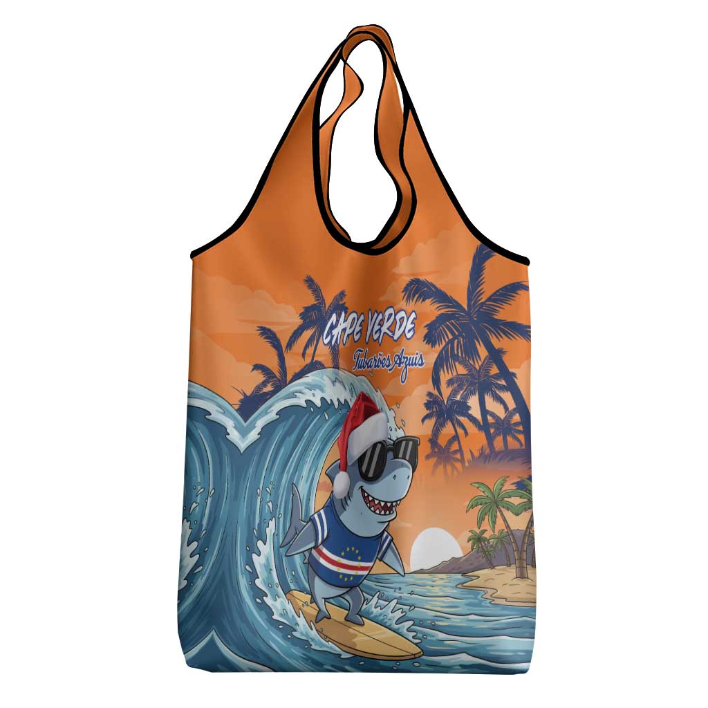 Christmas Cape Verde Grocery Bag Funny Shark Surfing - African Pride
