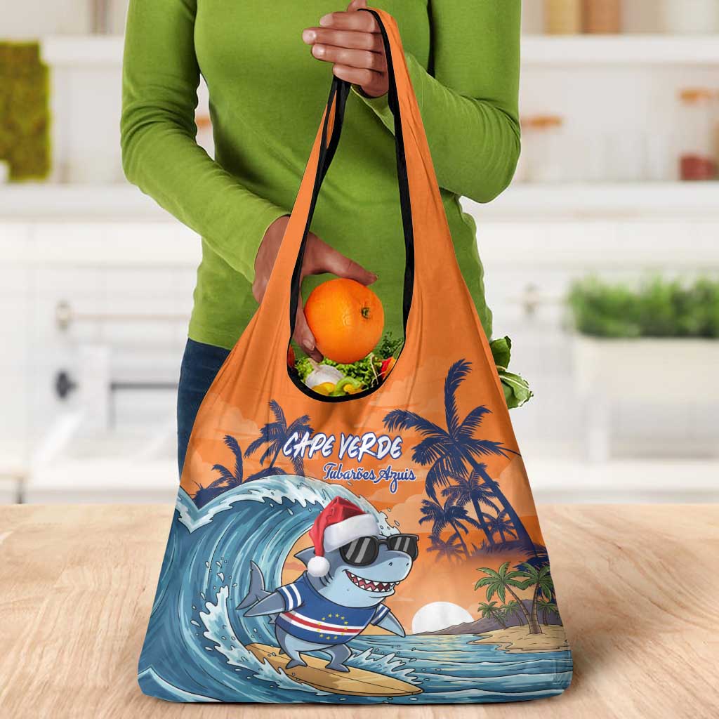 Christmas Cape Verde Grocery Bag Funny Shark Surfing - African Pride