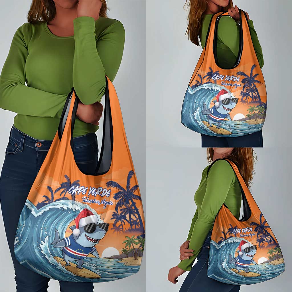 Christmas Cape Verde Grocery Bag Funny Shark Surfing - African Pride