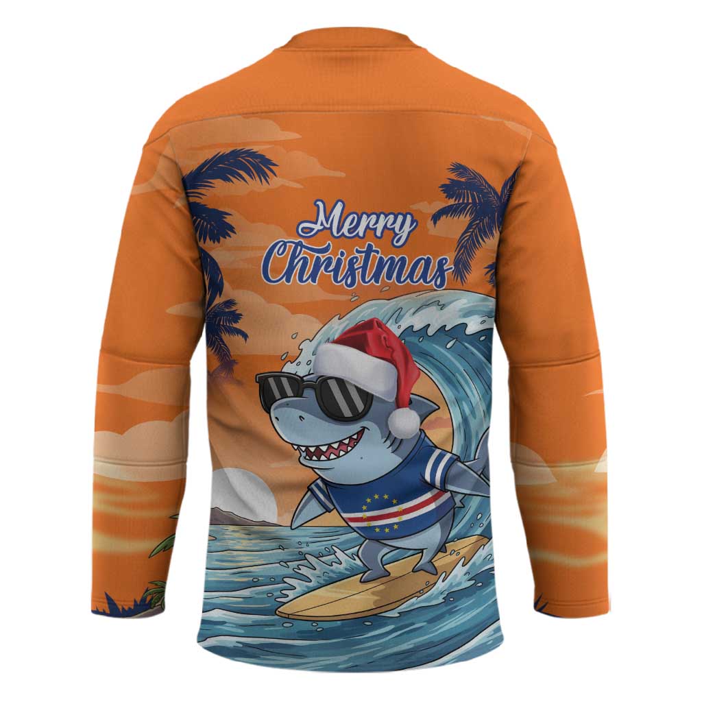 Christmas Cape Verde Hockey Jersey Funny Shark Surfing