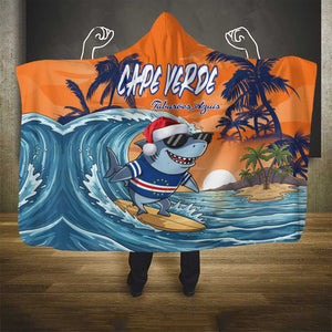 Christmas Cape Verde Hooded Blanket Funny Shark Surfing - African Pride