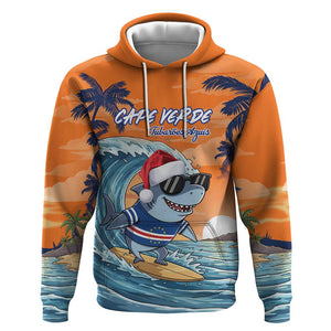 Christmas Cape Verde Hoodie Funny Shark Surfing - African Pride
