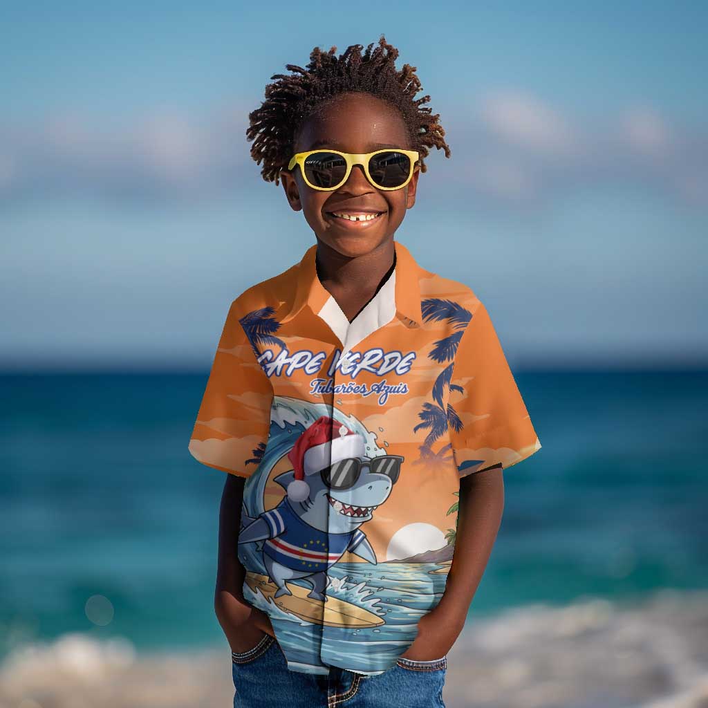 Christmas Cape Verde Kid Hawaiian Shirt Funny Shark Surfing - African Pride