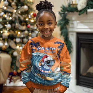 Christmas Cape Verde Kid Ugly Christmas Sweater Funny Shark Surfing - African Pride