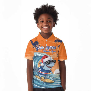 Christmas Cape Verde Kid Polo Shirt Funny Shark Surfing - African Pride