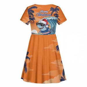 Christmas Cape Verde Kid Short Sleeve Dress Funny Shark Surfing - African Pride