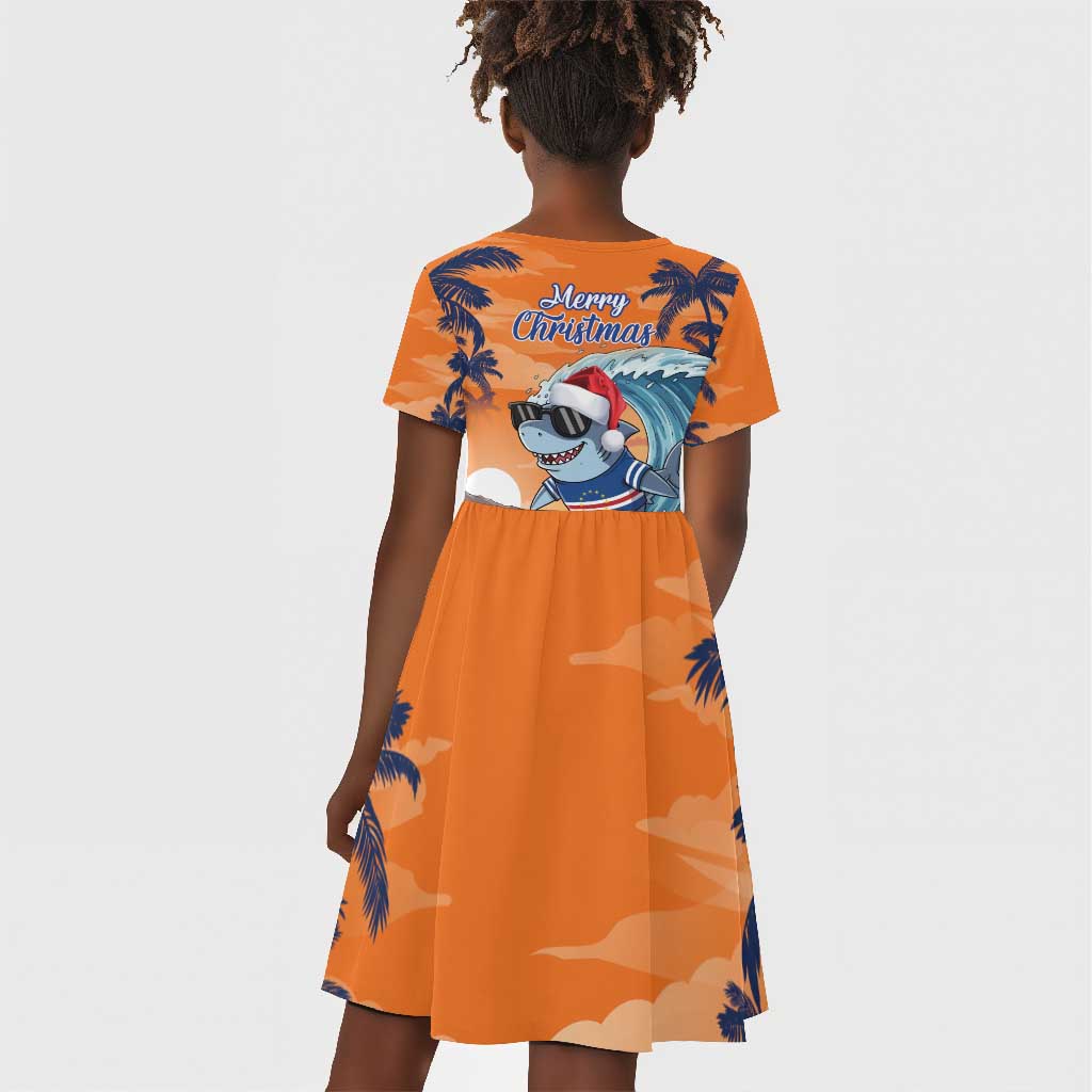 Christmas Cape Verde Kid Short Sleeve Dress Funny Shark Surfing - African Pride