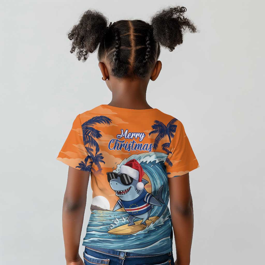 Christmas Cape Verde Kid T shirt Funny Shark Surfing - African Pride