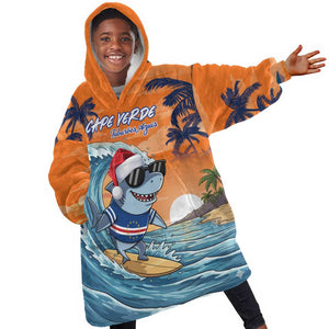Christmas Cape Verde Kid Wearable Blanket Hoodie Funny Shark Surfing - African Pride