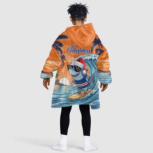 Christmas Cape Verde Kid Wearable Blanket Hoodie Funny Shark Surfing - African Pride
