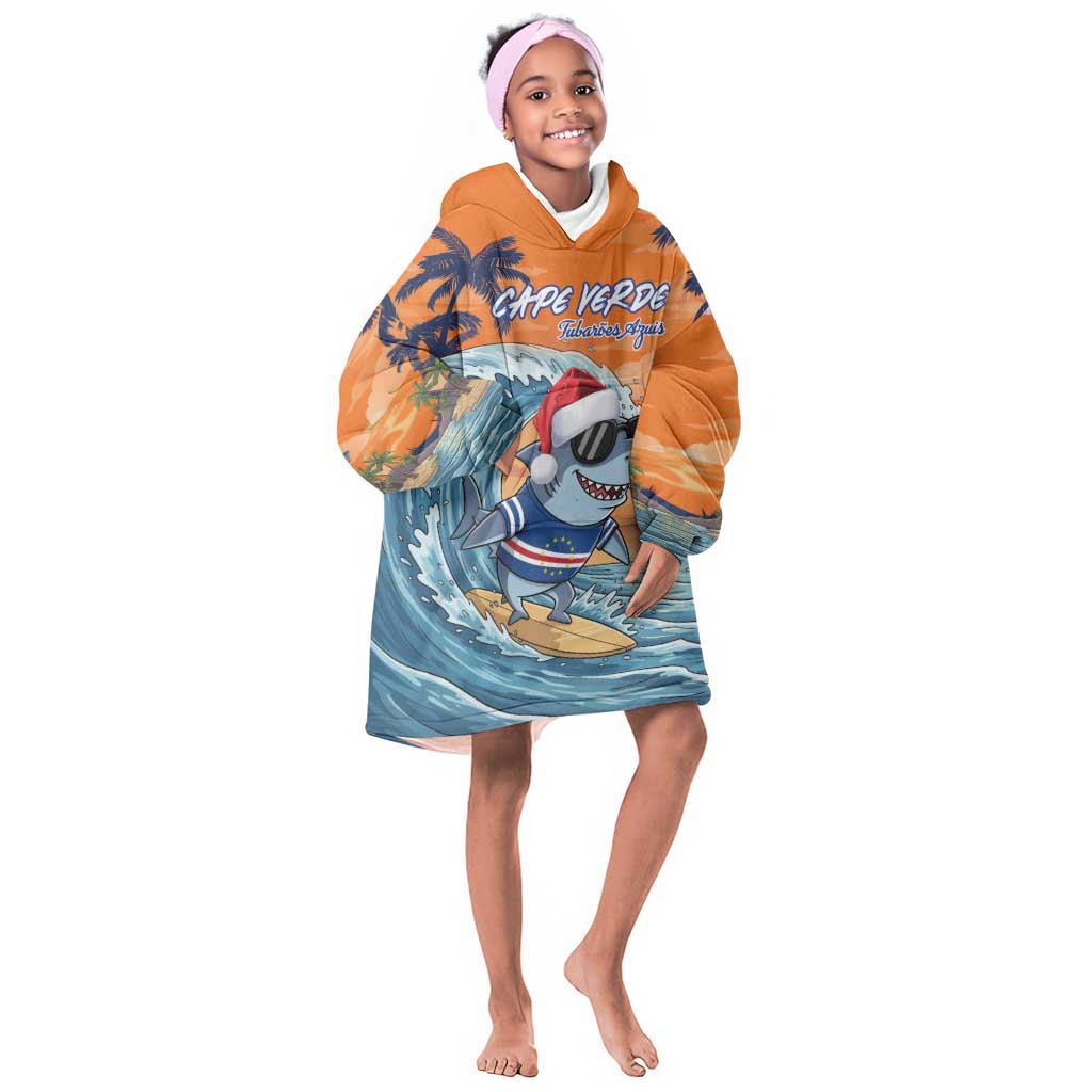 Christmas Cape Verde Kid Wearable Blanket Hoodie Funny Shark Surfing - African Pride