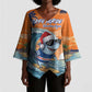 Christmas Cape Verde Kimono Sleeve Blouse Funny Shark Surfing