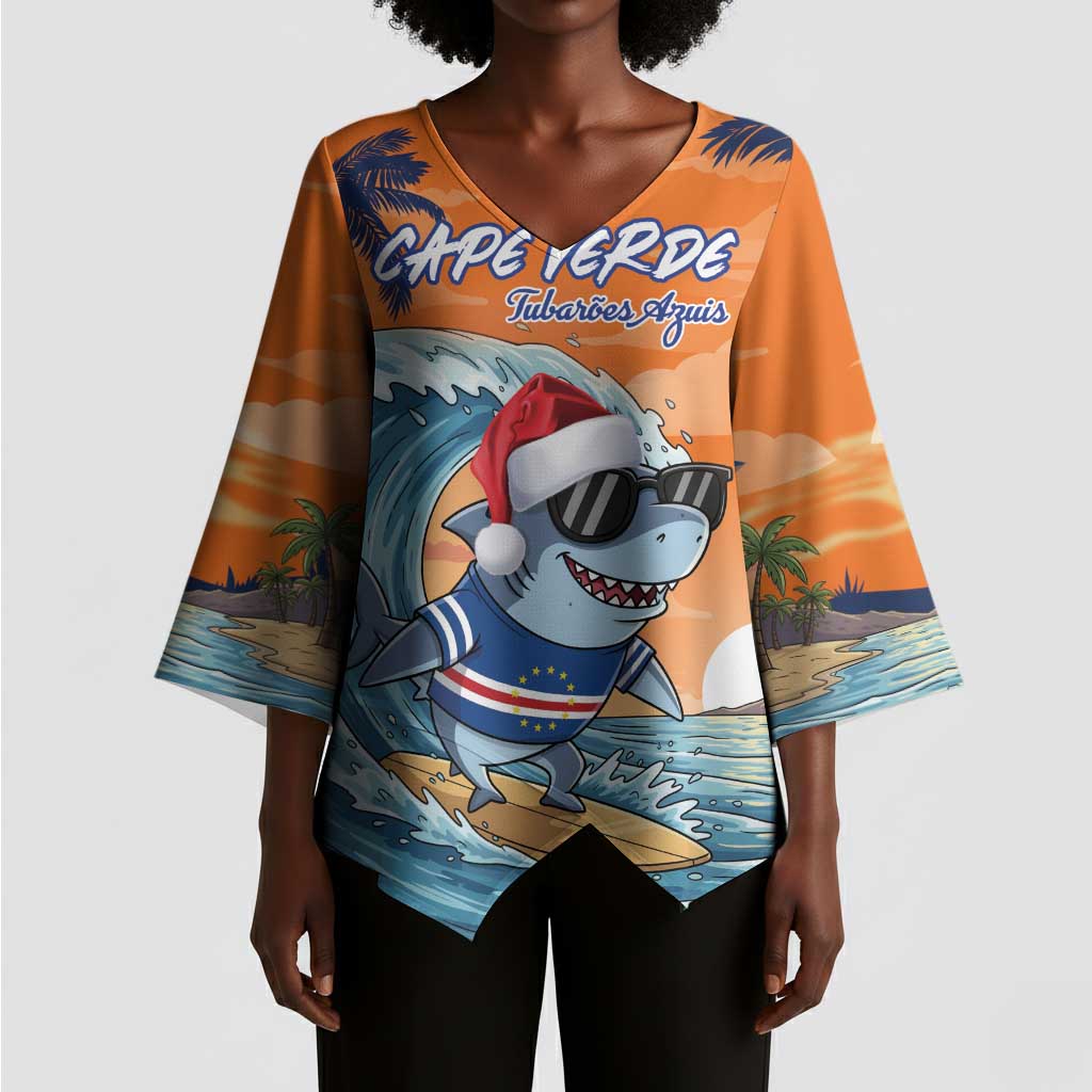 Christmas Cape Verde Kimono Sleeve Blouse Funny Shark Surfing
