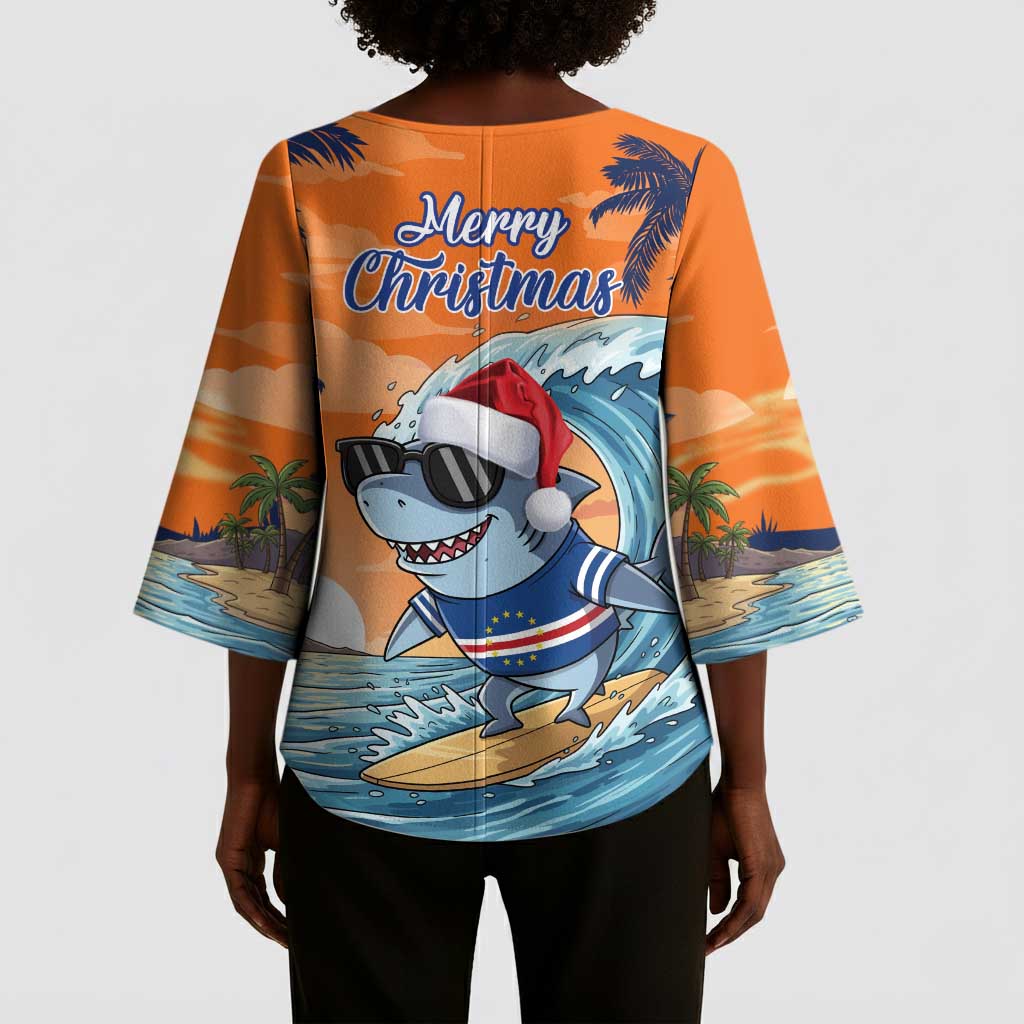 Christmas Cape Verde Kimono Sleeve Blouse Funny Shark Surfing