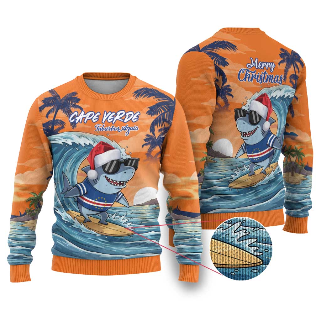 Christmas Cape Verde Ugly Christmas Sweater Funny Shark Surfing - African Pride