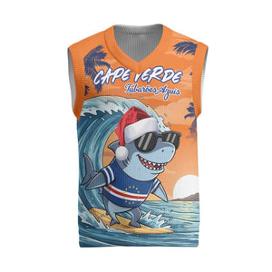 Christmas Cape Verde Christmas Knitted V-Neck Vest Funny Shark Surfing - African Pride