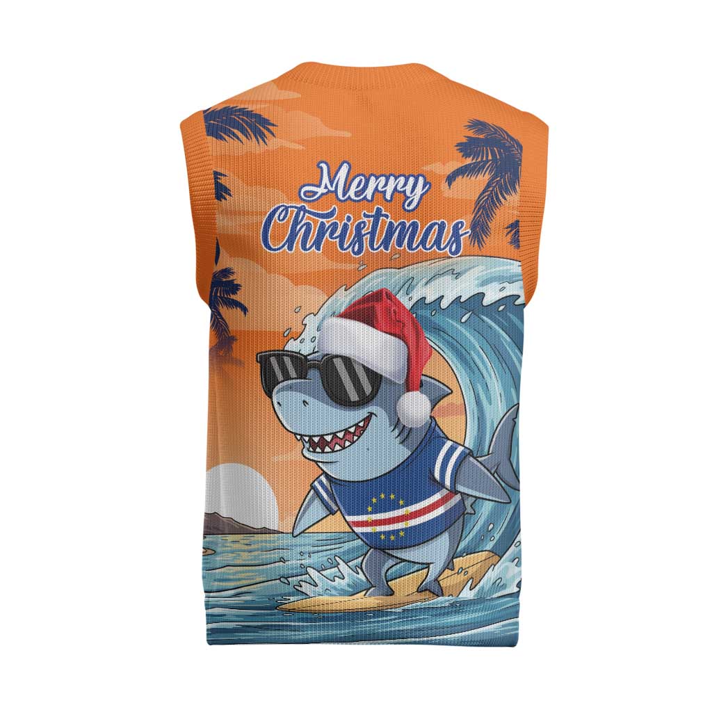 Christmas Cape Verde Christmas Knitted V-Neck Vest Funny Shark Surfing - African Pride