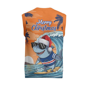 Christmas Cape Verde Christmas Knitted V-Neck Vest Funny Shark Surfing - African Pride