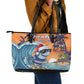 Christmas Cape Verde Leather Tote Bag Funny Shark Surfing - African Pride