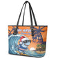 Christmas Cape Verde Leather Tote Bag Funny Shark Surfing - African Pride
