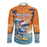 Christmas Cape Verde Long Sleeve Button Shirt Funny Shark Surfing - African Pride