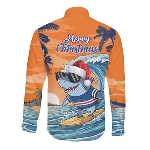 Christmas Cape Verde Long Sleeve Button Shirt Funny Shark Surfing - African Pride