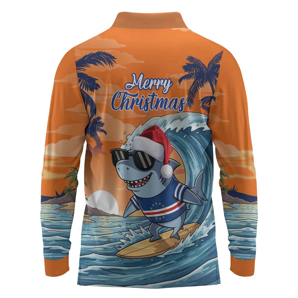 Christmas Cape Verde Long Sleeve Polo Shirt Funny Shark Surfing - African Pride