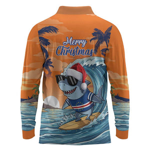 Christmas Cape Verde Long Sleeve Polo Shirt Funny Shark Surfing - African Pride