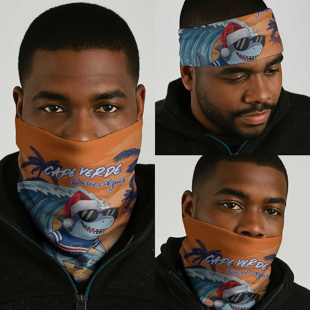 Christmas Cape Verde Neck Gaiter Funny Shark Surfing - African Pride