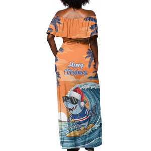 Christmas Cape Verde Off Shoulder Maxi Dress Funny Shark Surfing - African Pride