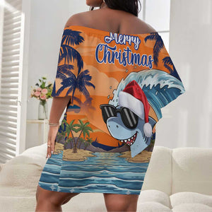Christmas Cape Verde Off Shoulder Short Dress Funny Shark Surfing - African Pride