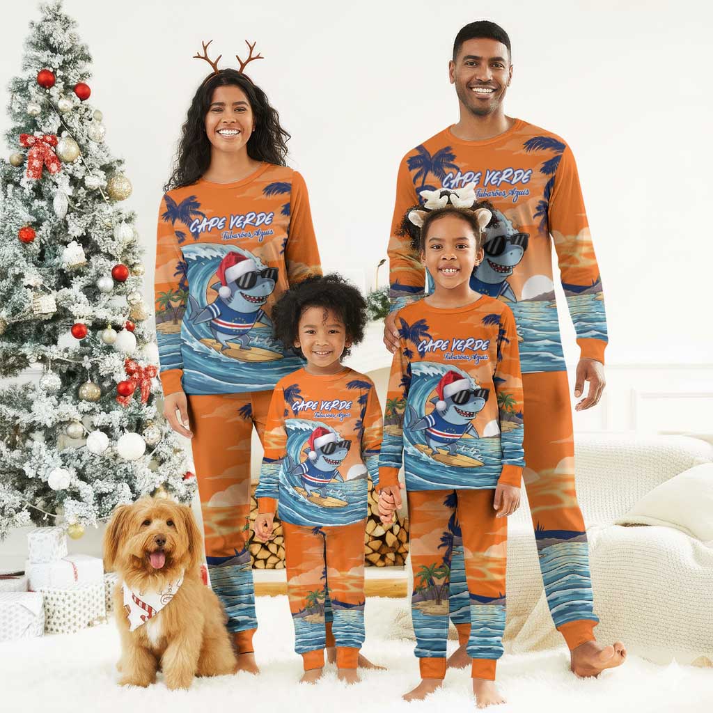 Christmas Cape Verde Christmas Pajama Set Funny Shark Surfing - African Pride