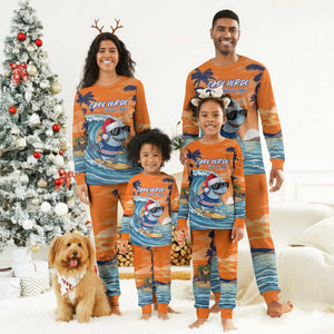Christmas Cape Verde Christmas Pajama Set Funny Shark Surfing - African Pride