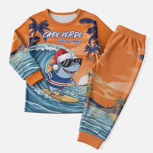 Christmas Cape Verde Christmas Pajama Set Funny Shark Surfing - African Pride