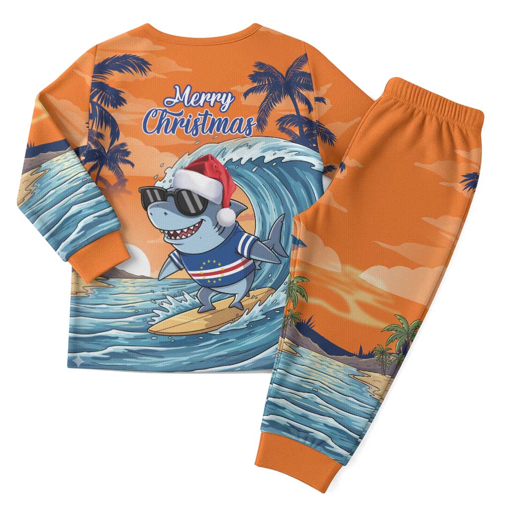 Christmas Cape Verde Christmas Pajama Set Funny Shark Surfing - African Pride
