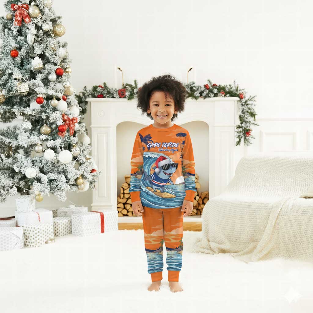 Christmas Cape Verde Christmas Pajama Set Funny Shark Surfing - African Pride