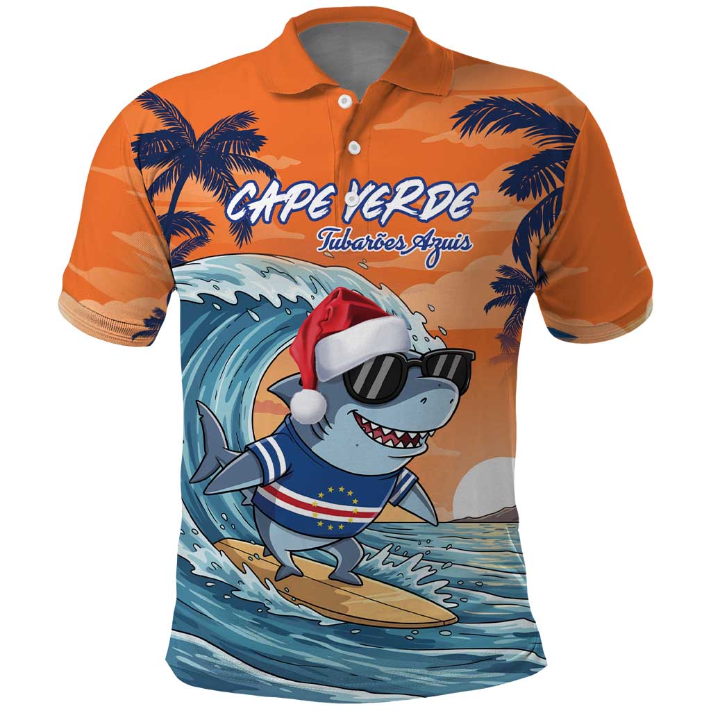 Christmas Cape Verde Polo Shirt Funny Shark Surfing - African Pride