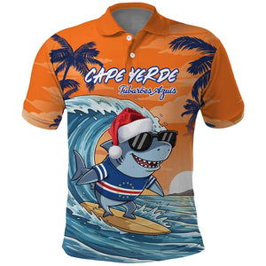 Christmas Cape Verde Polo Shirt Funny Shark Surfing - African Pride