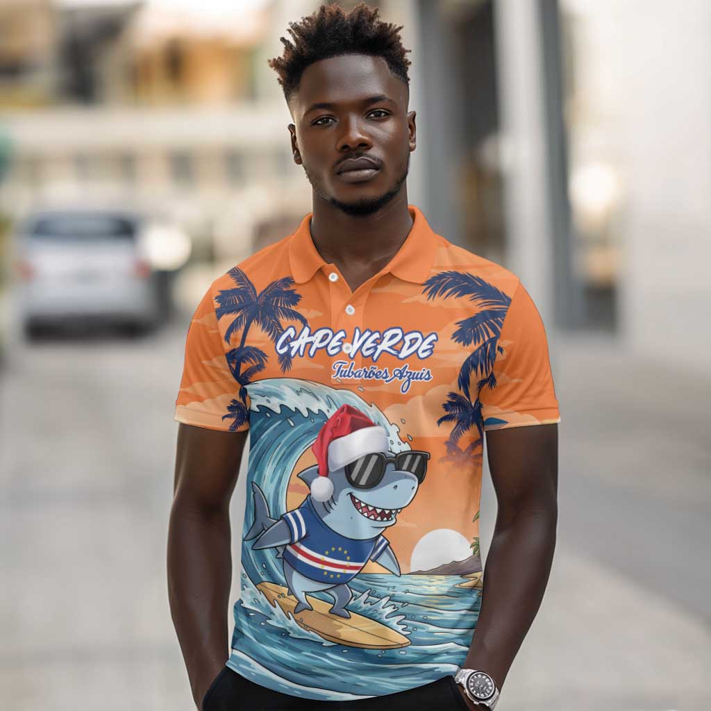 Christmas Cape Verde Polo Shirt Funny Shark Surfing - African Pride