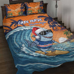 Christmas Cape Verde Quilt Bed Set Funny Shark Surfing - African Pride