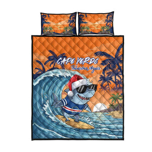 Christmas Cape Verde Quilt Bed Set Funny Shark Surfing - African Pride