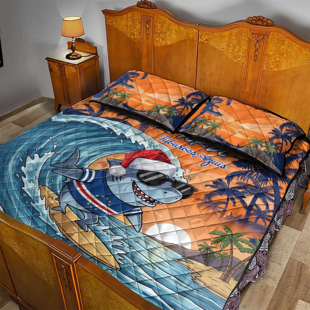 Christmas Cape Verde Quilt Bed Set Funny Shark Surfing - African Pride