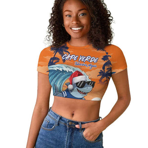 Christmas Cape Verde Raglan Cropped T shirt Funny Shark Surfing - African Pride