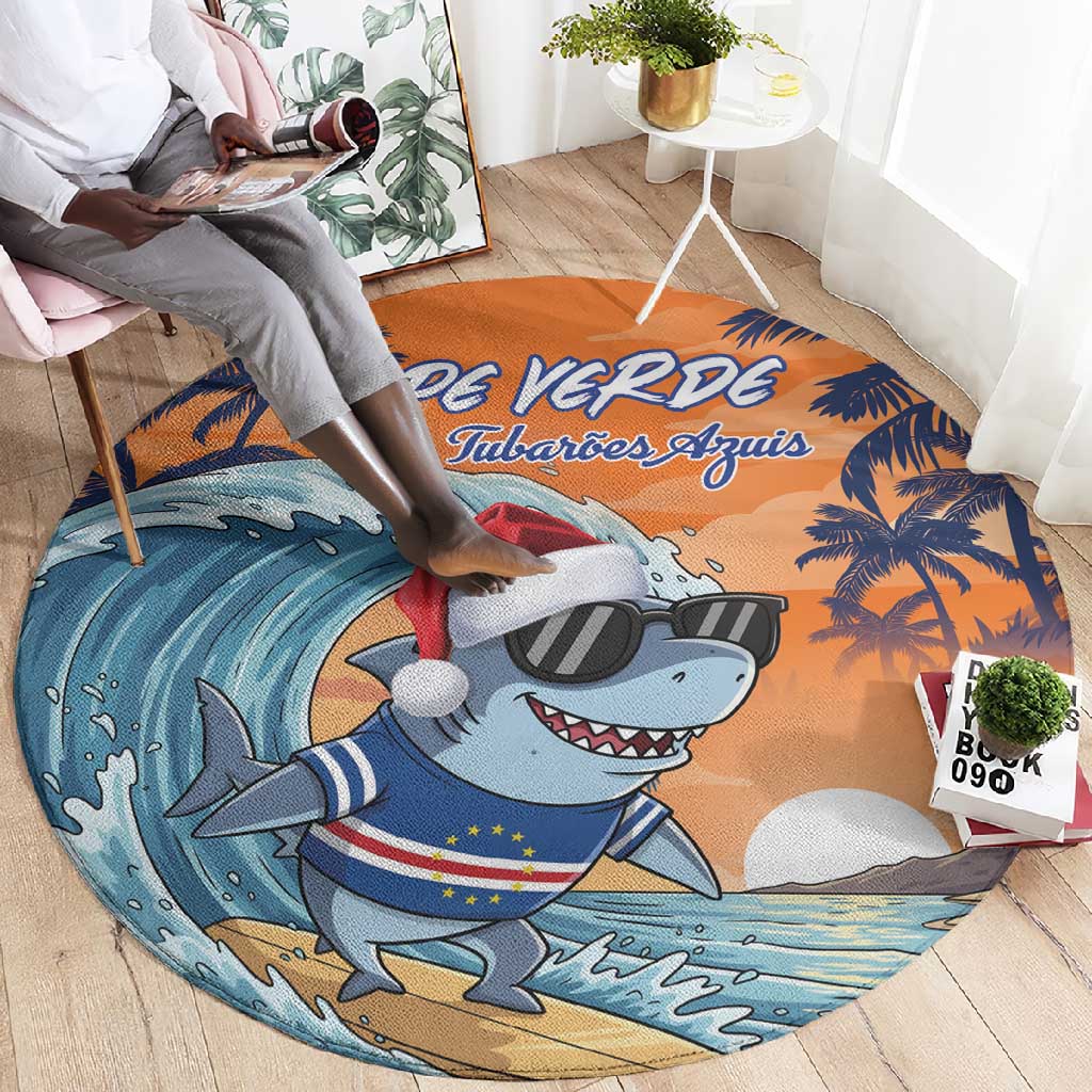 Christmas Cape Verde Round Carpet Funny Shark Surfing - African Pride