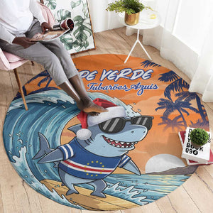 Christmas Cape Verde Round Carpet Funny Shark Surfing - African Pride