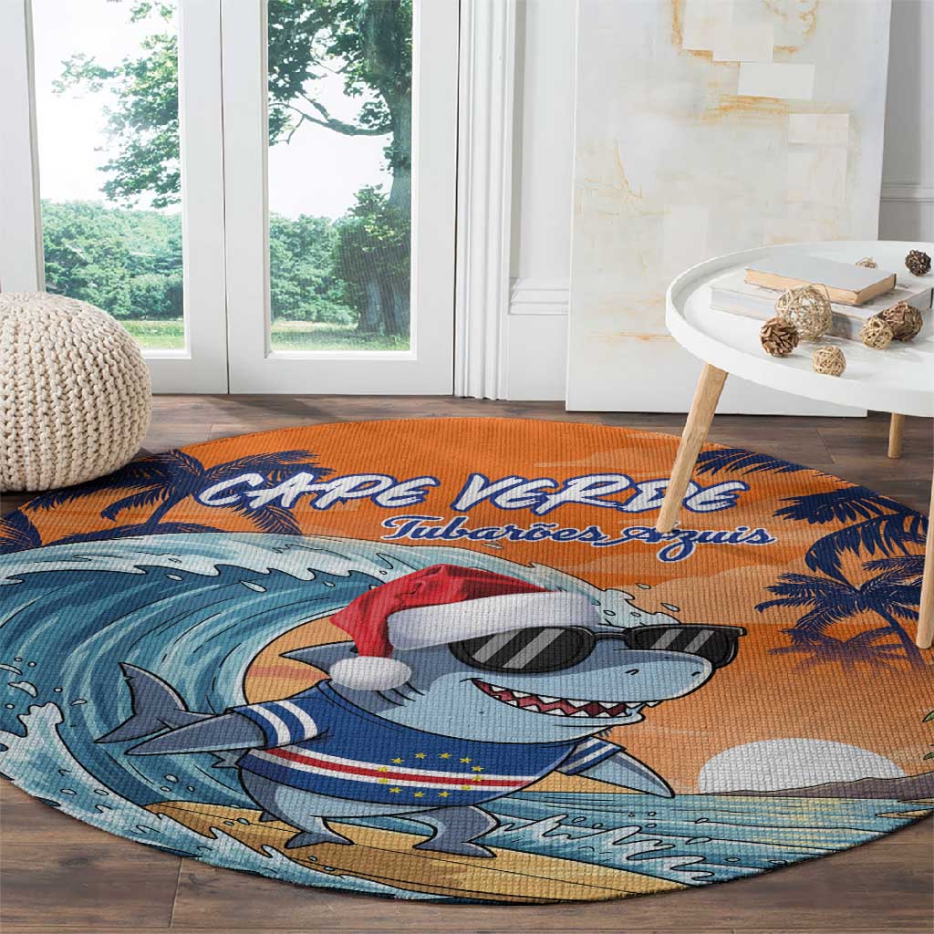 Christmas Cape Verde Round Carpet Funny Shark Surfing - African Pride