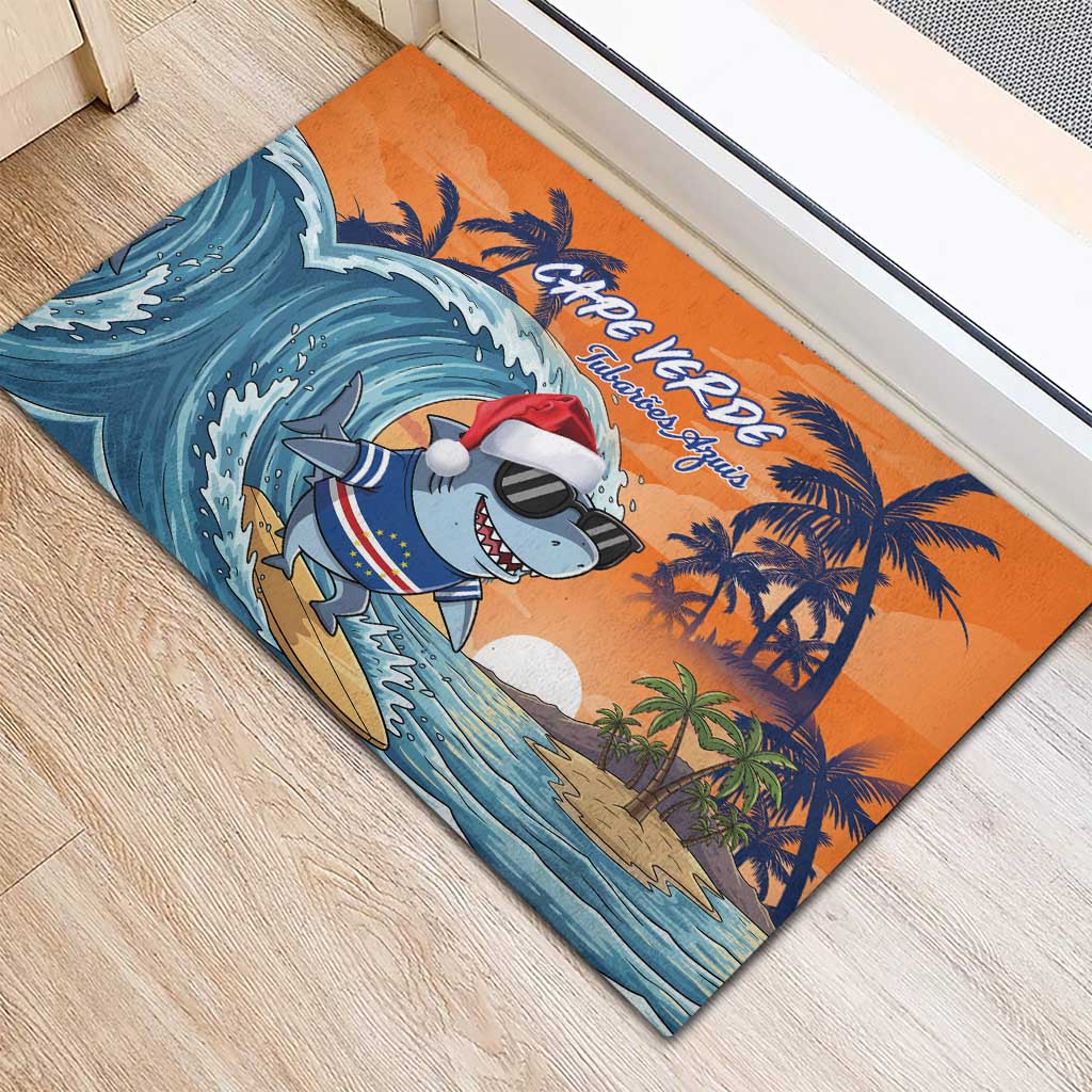 Christmas Cape Verde Rubber Doormat Funny Shark Surfing - African Pride