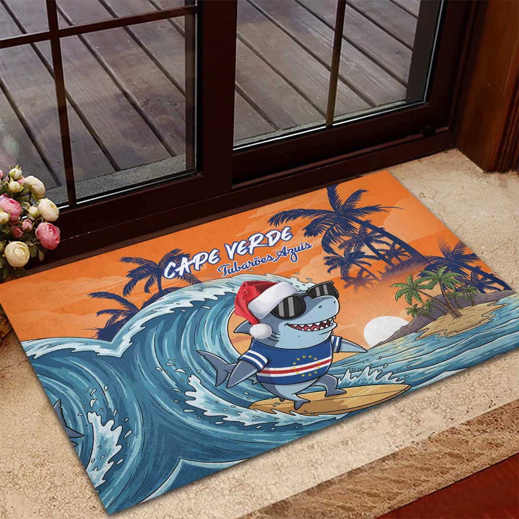 Christmas Cape Verde Rubber Doormat Funny Shark Surfing - African Pride