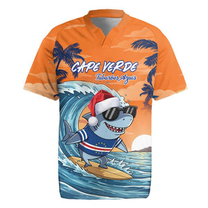 Christmas Cape Verde Rugby Jersey Funny Shark Surfing - African Pride